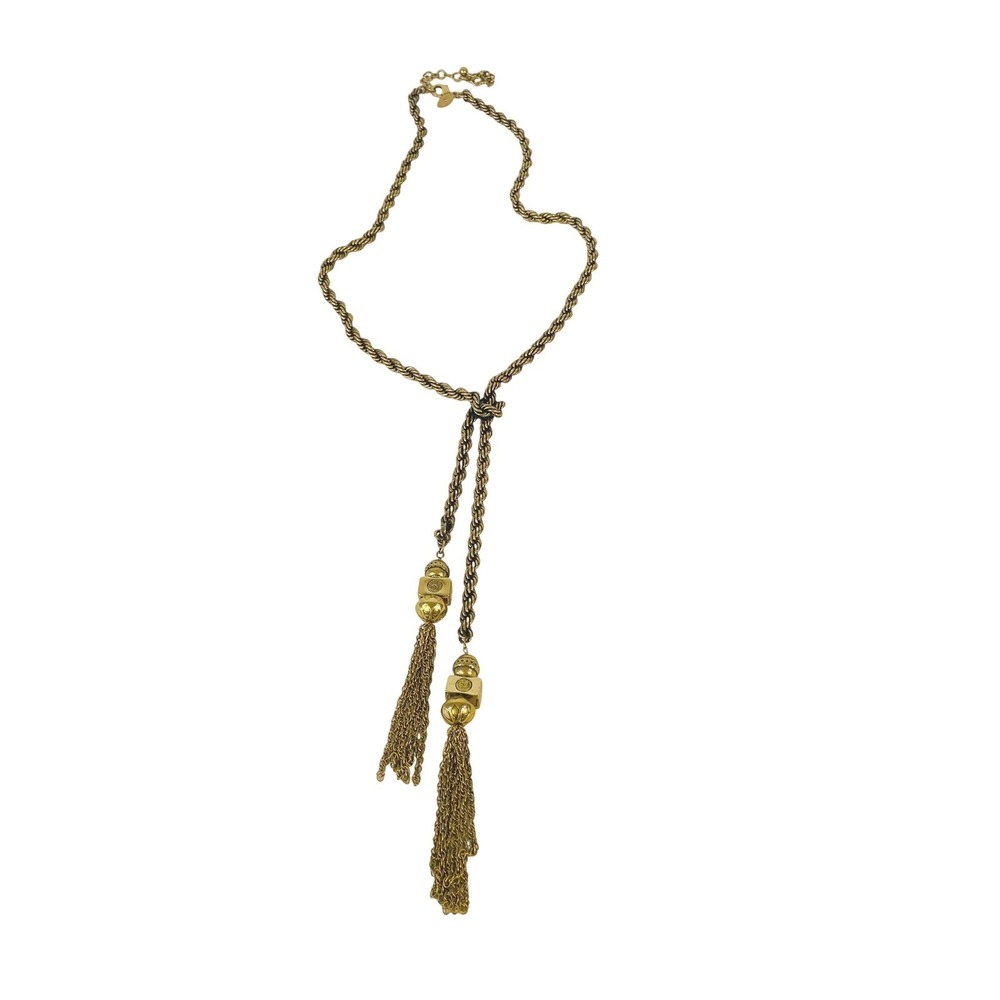 Chicos Twisted Rope Lariat Tassel Necklace Long Antique Gold Tone Opera Length - Picture 10 of 16